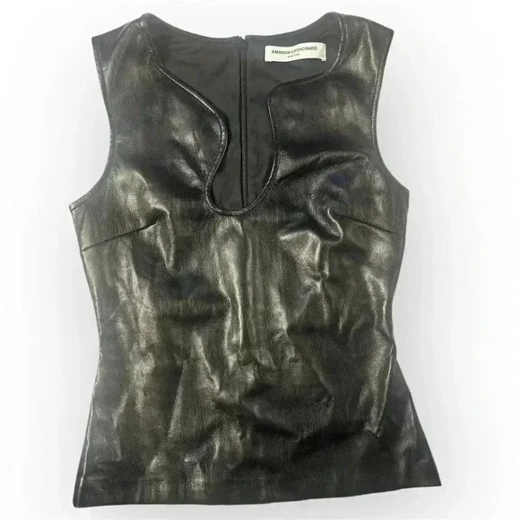 Amanda Uprichard - Sleeveless Leather Puzzle Tank Top in Black NWT (Sz XS) - Picture 6 of 7